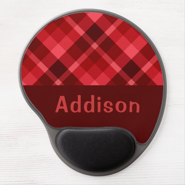 Pretty Ruby Red Plaid Monogram Gel Mousepad (Front)