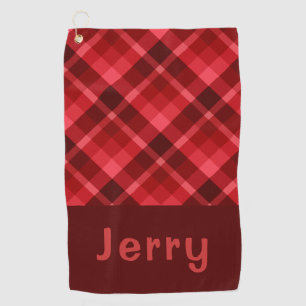 Pretty Ruby Red Plaid Monogram Golf Towel