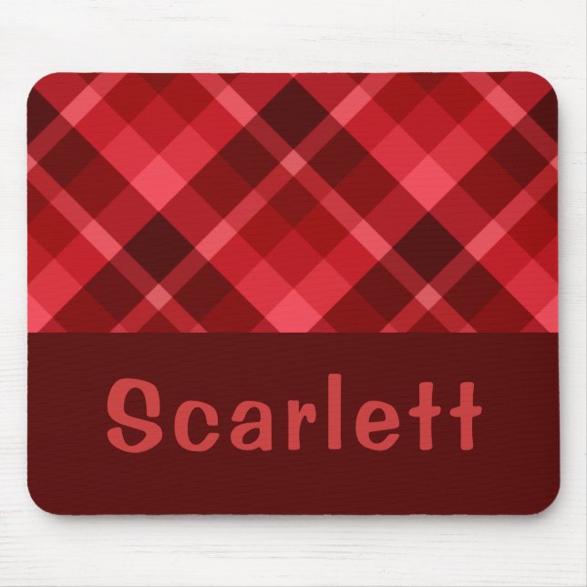 Pretty Ruby Red Plaid Monogram Mousepad (Front)