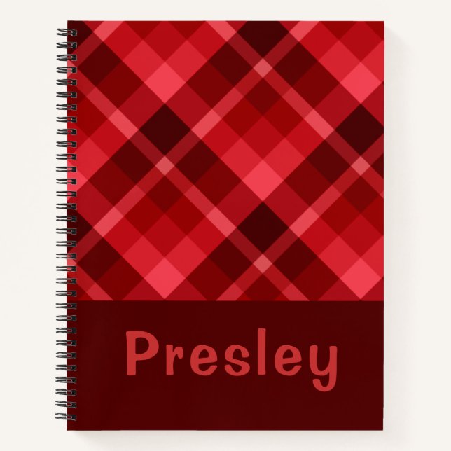 Pretty Ruby Red Plaid Monogram Notebook (Front)