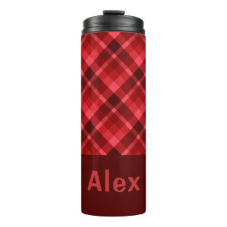 Pretty Ruby Red Plaid Monogram Thermal Tumbler