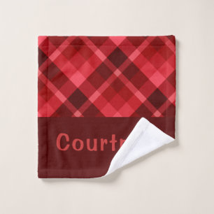 Pretty Ruby Red Plaid Monogram Washcloth