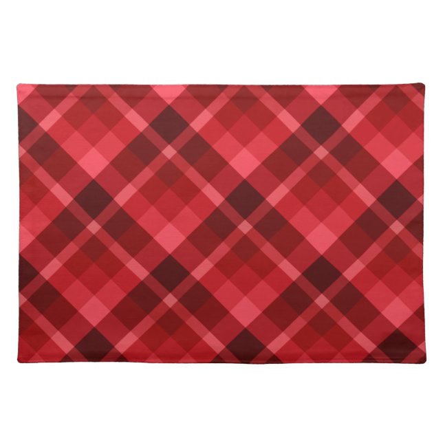 Pretty Ruby Red Plaid Pattern Cloth Placemat (Front)
