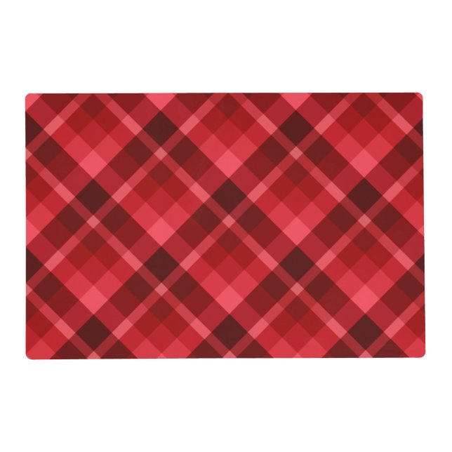 Pretty Ruby Red Plaid Pattern Laminated Placemat (Front)