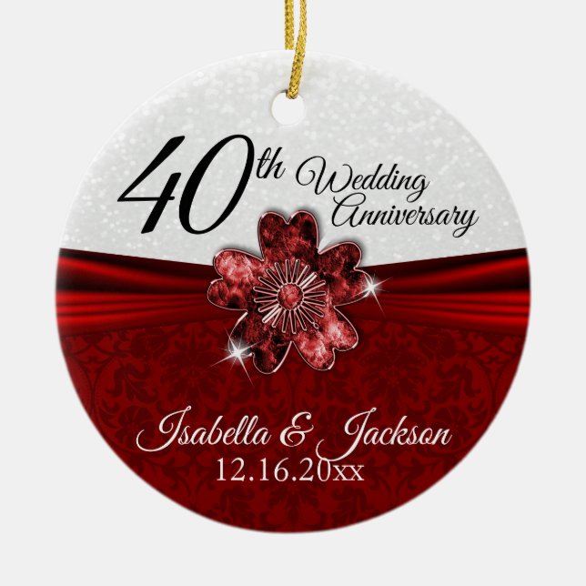 Pretty Rudy Flower Anniversary Keepsake Ceramic Ornament (Front)