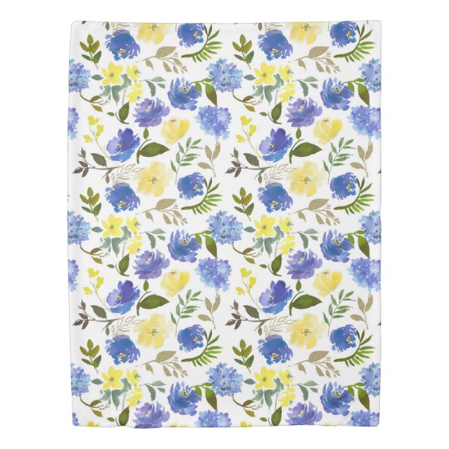 Pretty Rustic Blue Yellow Floral Duvet Cover (Front)