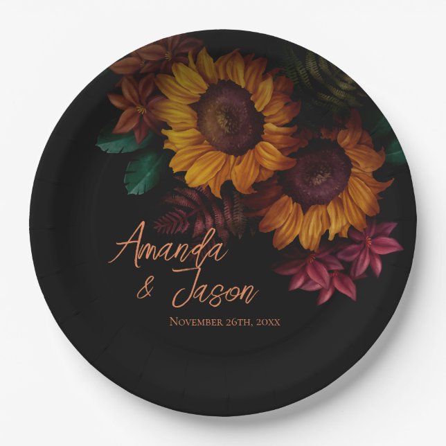 Pretty Rustic Burnt Orange Floral Wedding Party Paper Plates (Front)