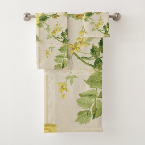 Pretty Rustic Chic Yellow Roses on Trellis Bath Towel Set