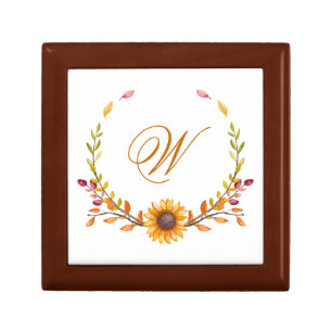 Pretty Rustic Fall Sunflower Monogram Gift Box