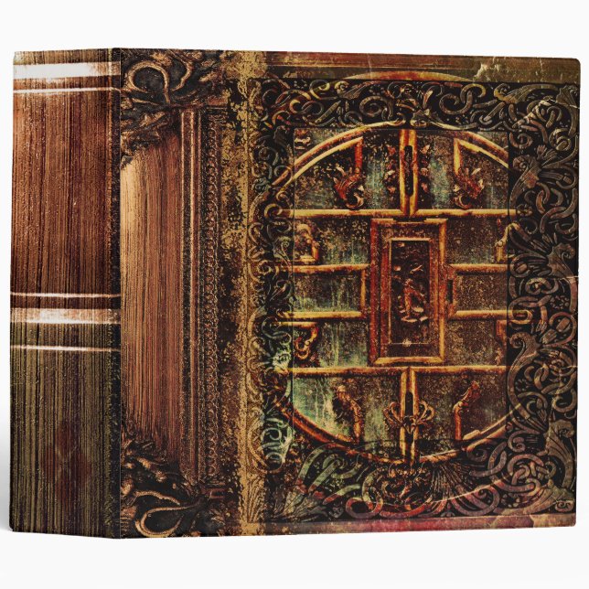 Pretty Rustic Faux Brown Leather Ancient Tome Binder (Front/Spine)