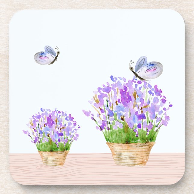 Pretty Rustic Floral and Butterflies Drink Coaster (Front)
