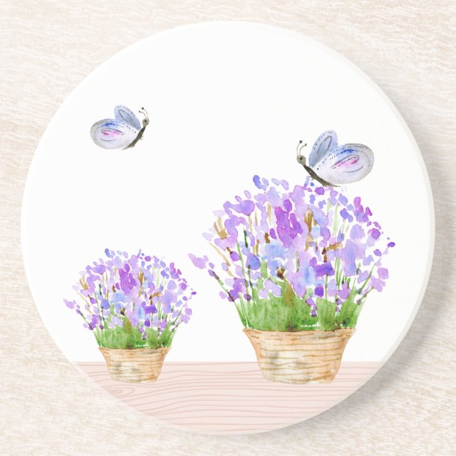 Pretty Rustic Floral and Butterflies Drink Coaster (Front)