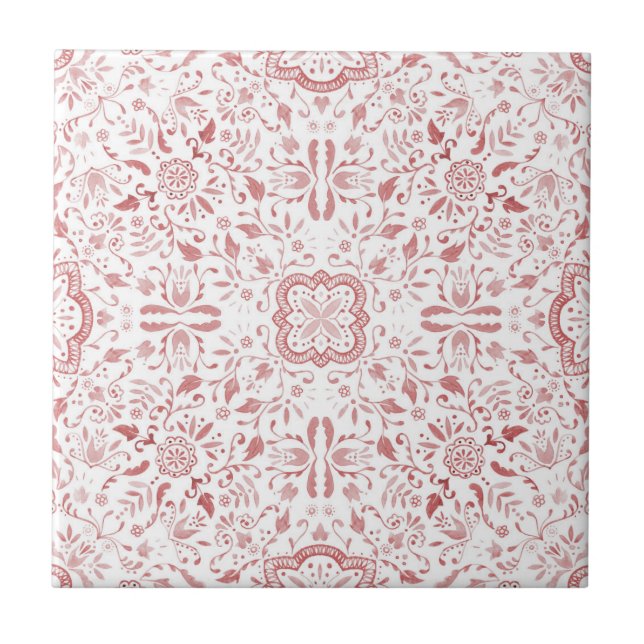 Pretty Rustic Floral Pattern Tile (Front)
