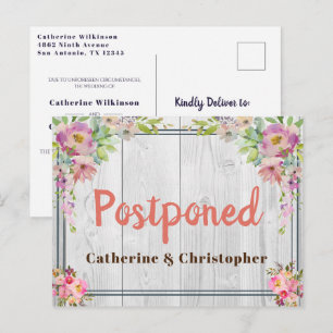 Pretty Rustic Floral Wood Wedding Postponed Postcard