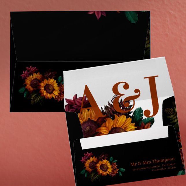 Pretty Rustic Monogram Burnt Orange Floral Wedding Envelope (Pretty Rustic Monogram Burnt Orange Floral Wedding Envelope)