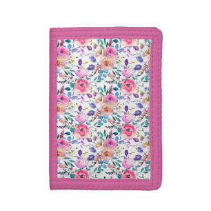 Pretty Rustic Purple Pink Floral Trifold Wallet