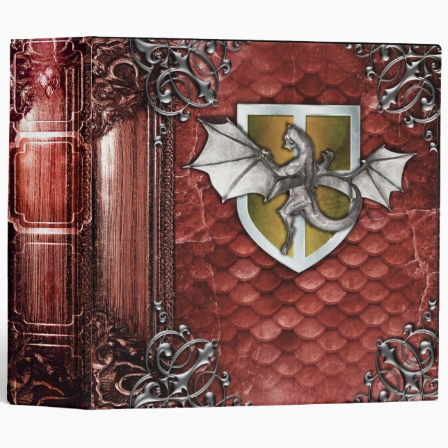 Pretty Rustic Red Dragon Scale Ancient Tome 3 Ring Binder (Front/Spine)