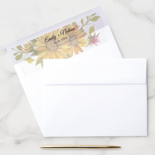 Pretty Rustic Sunflower Floral Wedding Envelope Liner