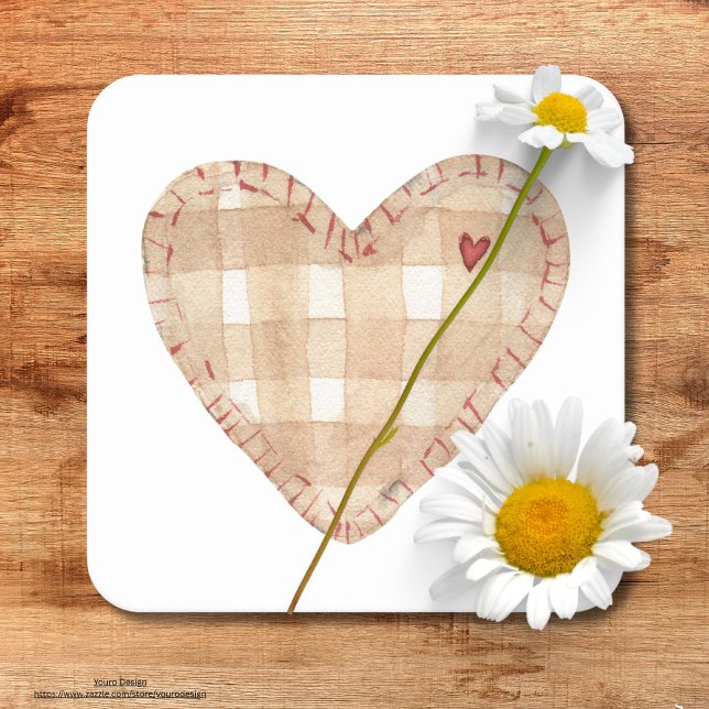 Pretty rustic tartan in a heart shape Modern brown Square Paper Coaster (Creator Uploaded)