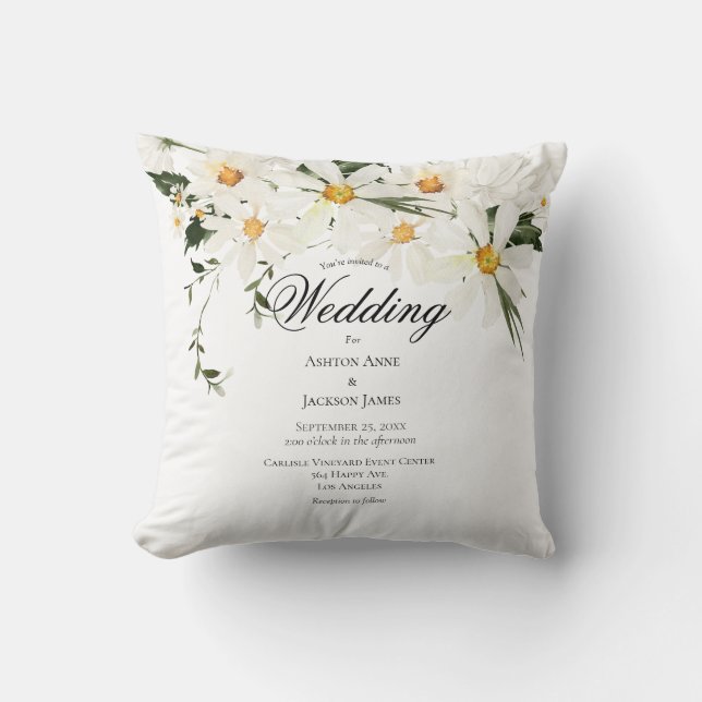 Pretty Rustic White Daisies Modern Wedding Throw Pillow (Front)