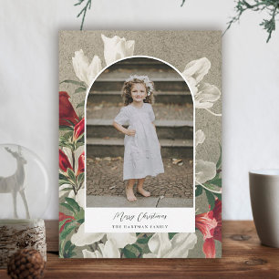 Pretty Rustic Winter Florals Photo Arch Christmas  Holiday Card