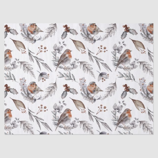 Pretty Rustic Winter Sparrow Christmas Gift  Tissue Paper (Front)