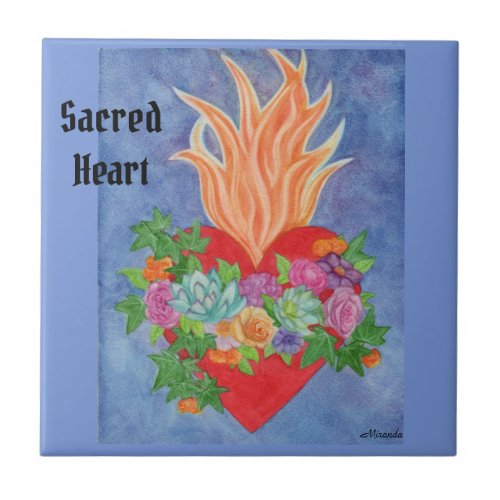 Pretty Sacred Heart Colorful TILE 4 x 4