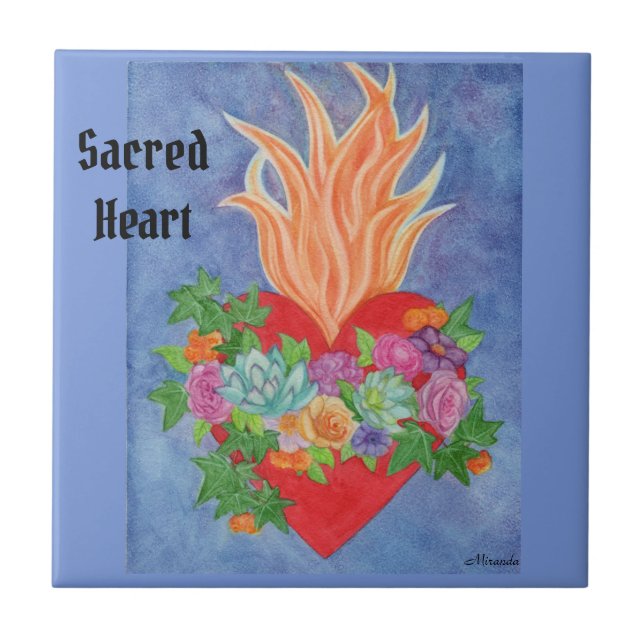 Pretty Sacred Heart Colorful TILE 4 x 4 (Front)