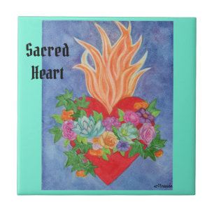 Pretty Sacred Heart Colorful TILE 4 x 4