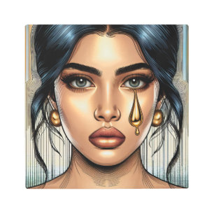Pretty Sad Woman with Gold Tear Metal Print