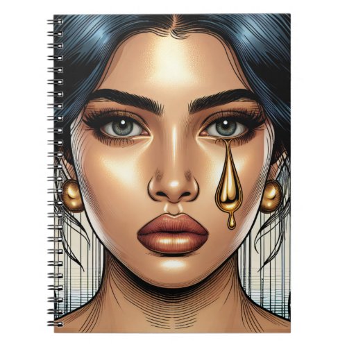 Pretty Sad Woman with Gold Tear Notebook