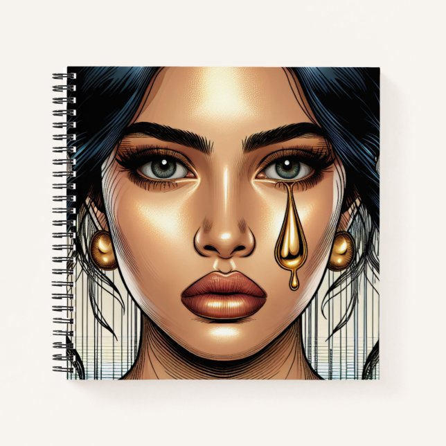 Pretty Sad Woman with Gold Tear Notebook (Front)