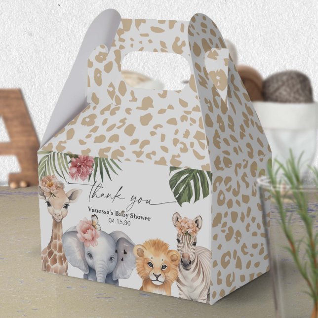 Pretty Safari Baby Animals Baby Girl Shower Favor Boxes (Safari Animals Baby Girl Shower Favor box.)