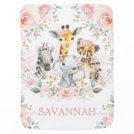 Pretty Safari Jungle Animals Pink Gold Floral Girl Baby Blanket Pretty Safari Jungle Animals Pink Gold Floral Girl Baby Blanket