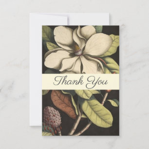 Pretty Sage Cream Magnolia Script Floral Thank You Card