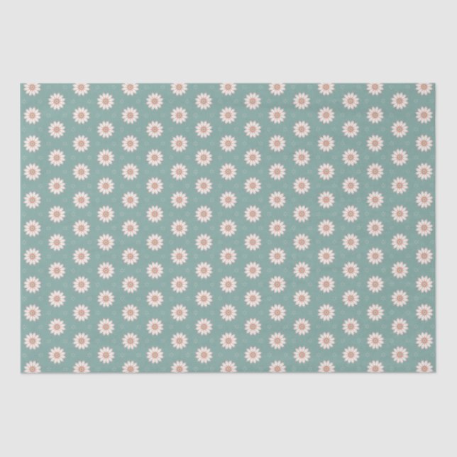 Pretty Sage Green Boho Flower Pattern Tissue Paper (Front)