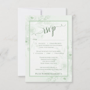 Pretty Sage Green Boho Watercolor Peonies Wedding RSVP Card