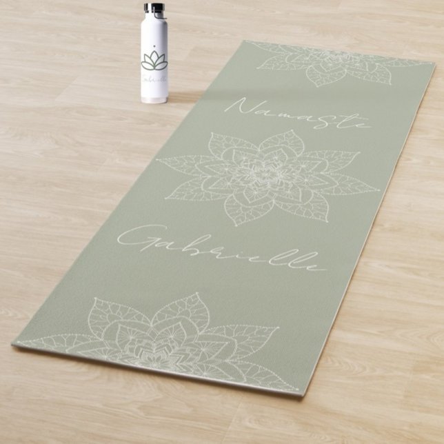 Pretty Sage Green Elegant Mandala Namaste Personal Yoga Mat (Creator Uploaded)