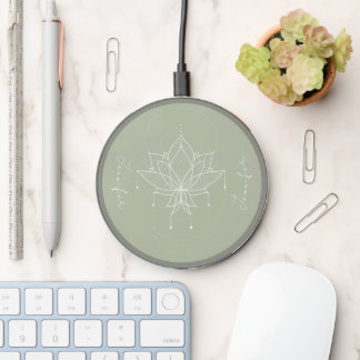 Pretty Sage Green Elegant Meditation Lotus Flower Wireless Charger