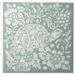 Pretty Sage Green Turtle Forest Snail Woodland  Ceramic Tile