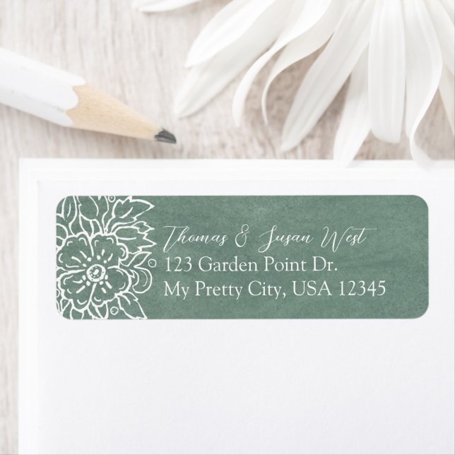 Pretty Sage Green White Floral Wedding Everyday Label (Insitu)