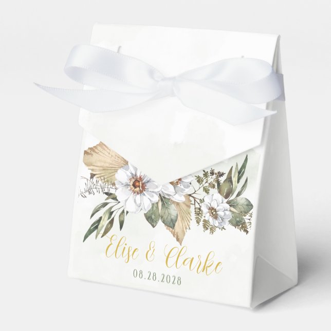 Pretty Sage White Peony Wedding Favor Box (Front Side)