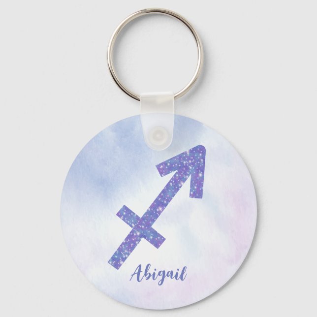 Pretty Sagittarius Astrology Sign Custom Purple Keychain (Front)