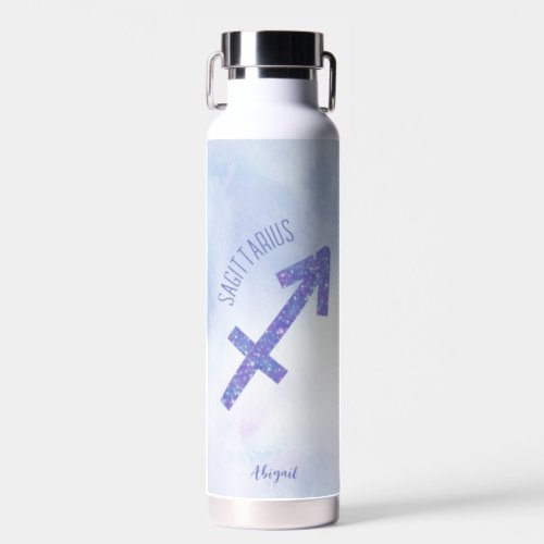 Pretty Sagittarius Sign Custom Purple Astrology Water Bottle