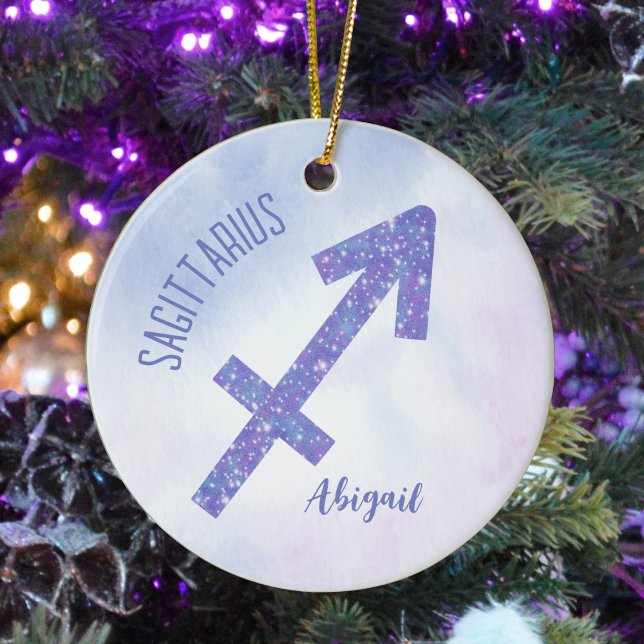 Pretty Sagittarius Sign Custom Purple Christmas Ceramic Ornament (Creator Uploaded)