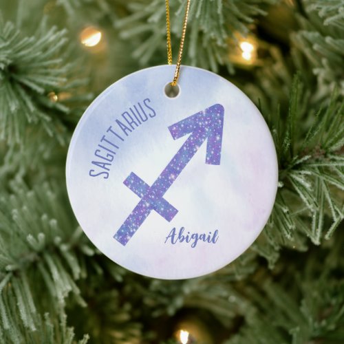 Pretty Sagittarius Sign Custom Purple Christmas Ceramic Ornament