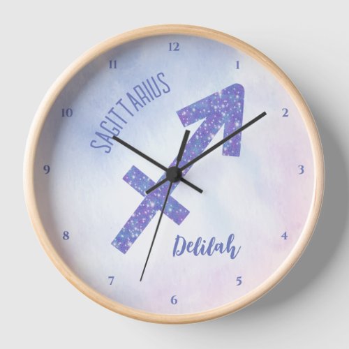 Pretty Sagittarius Sign Personalized Purple Clock