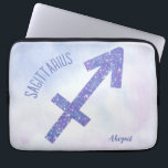 Pretty Sagittarius Sign Personalized Purple Laptop Sleeve<br><div class="desc">This pretty,  personalized purple and lavender Sagittarius laptop sleeve features your astrological sign from the Zodiac in a beautiful sparkle like the constellations. Customize this cute astrology gift with your name in beautiful cursive script for someone with a late November or early December birthday.</div>