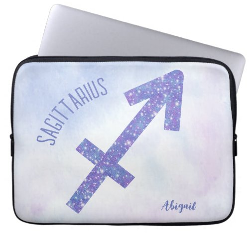 Pretty Sagittarius Sign Personalized Purple Laptop Sleeve