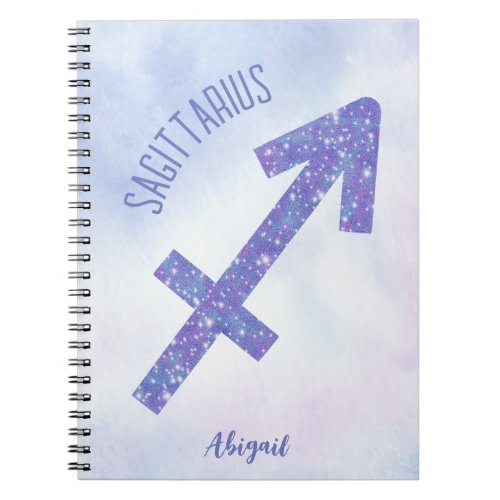Pretty Sagittarius Sign Personalized Purple Notebook